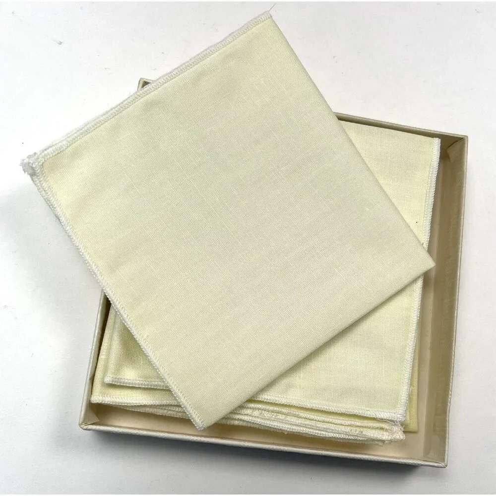 VTG Set 6 GIFTKINS Pale Yellow COCKTAIL NAPKINS Permanent Press NOS NEW Read